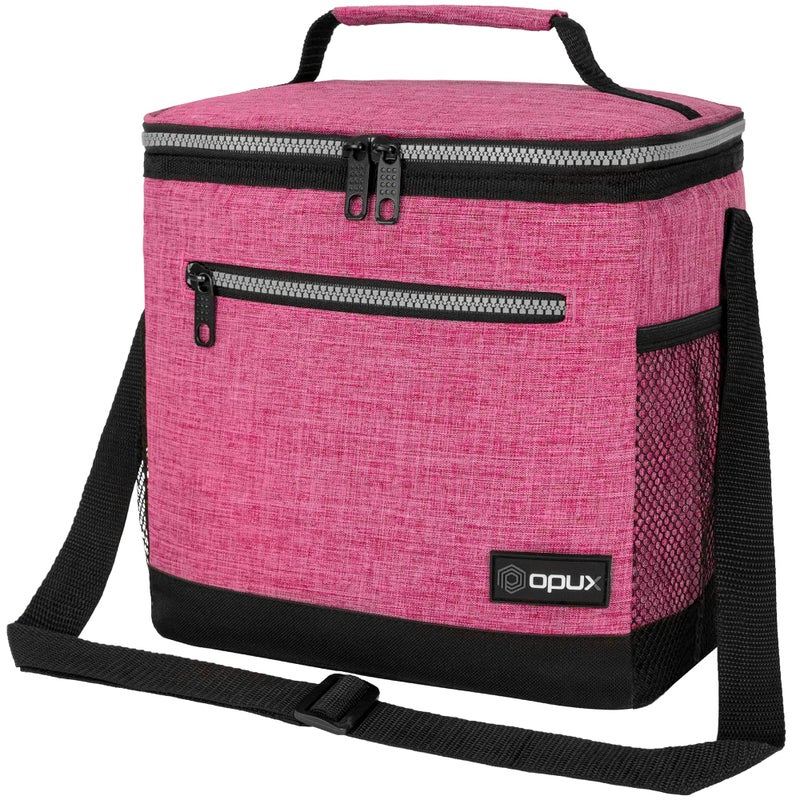 opux Extra Large Insulated Lunch Box Men Women, Lunch Bag for Work, Leakproof Soft Cooler Tote Adult, Lunch Pail, Picnic Beach Collapsible Food Bag with Shoulder Strap, Pink - Image 1